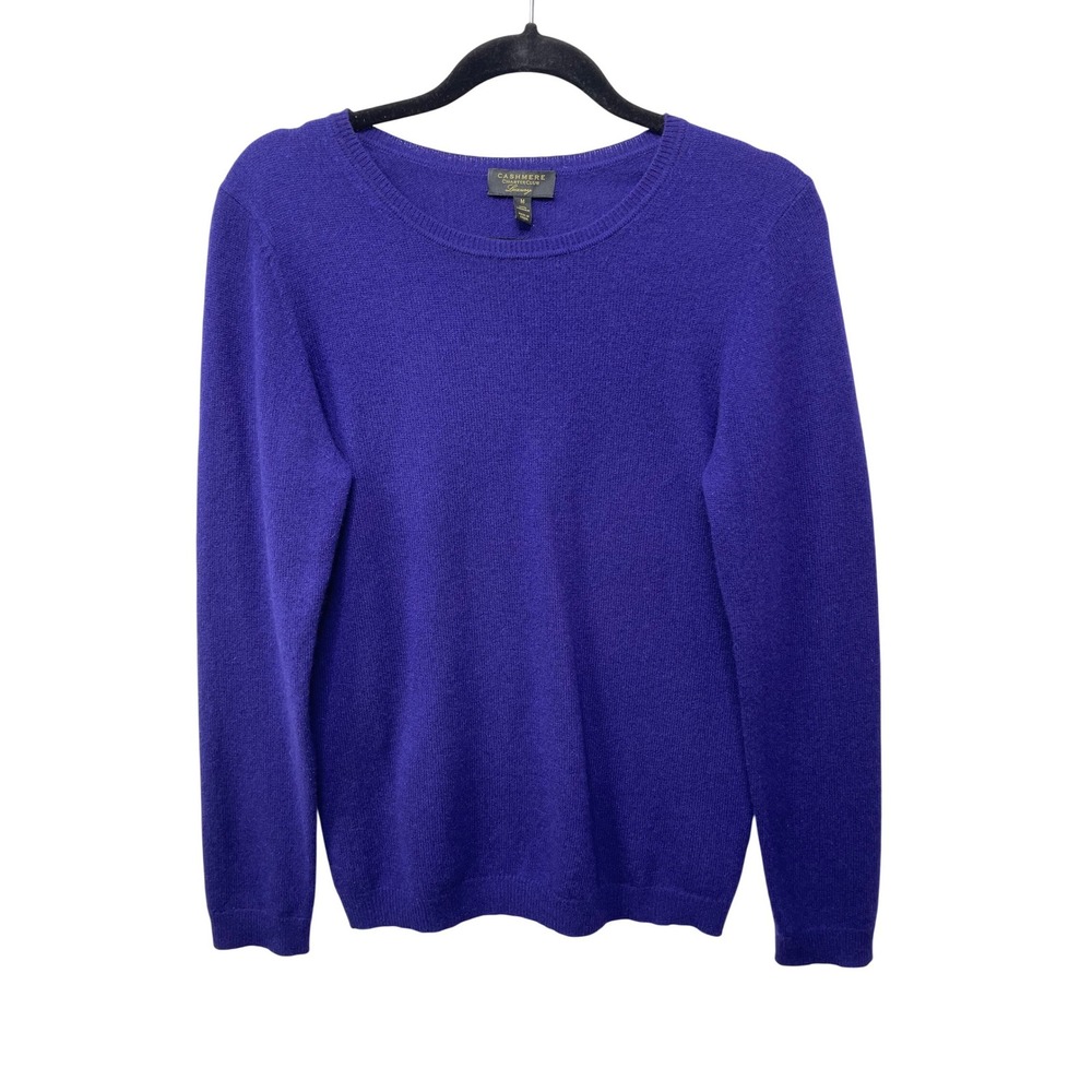 Charter Club Luxury Purple 100% Cashmere Sweater Women M Crew Neck Long Sleeve‎
